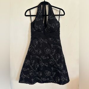 White House Black Market Black Halter Dress With Silver Embroidered Size 4